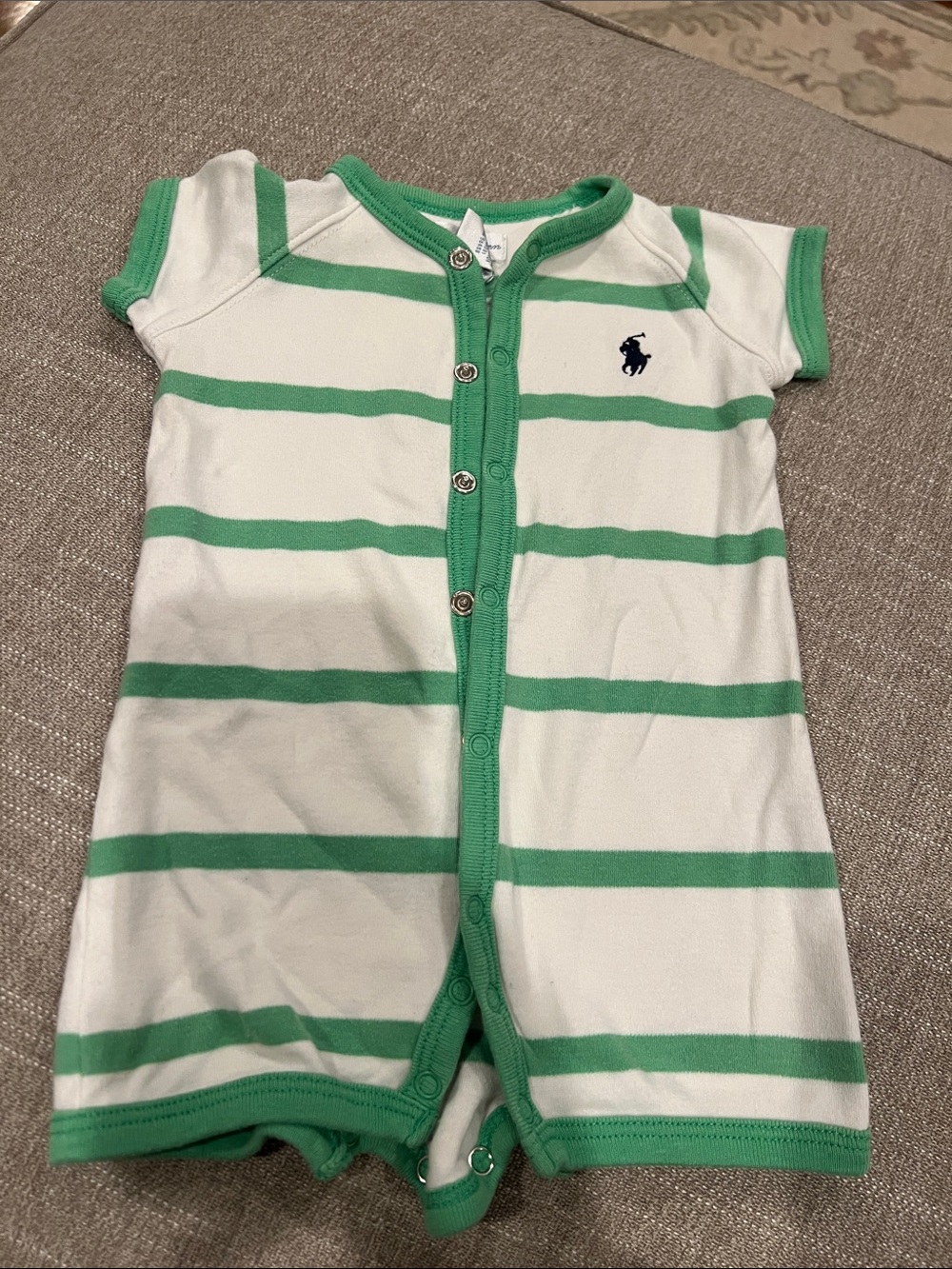 Ralph Lauren White with Green Stripe Baby One-Piece Romper
